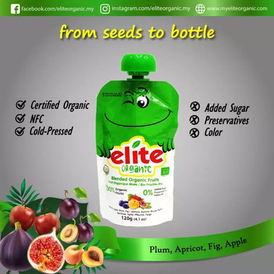 ELITE Organic Pouch Puree Green (Plum, Apricot, Fig, Apple) 有機果蓉唧唧裝120g