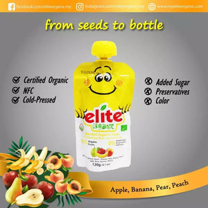 ELITE Organic Pouch Puree Yellow (Apple, Banana, Pear, Peach) 有機果蓉唧唧裝120g